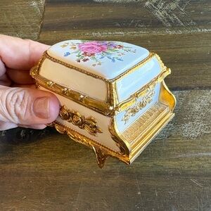 Ornate Grand Piano Whimsical Music Box Trinket Small Victorian Vintage Floral